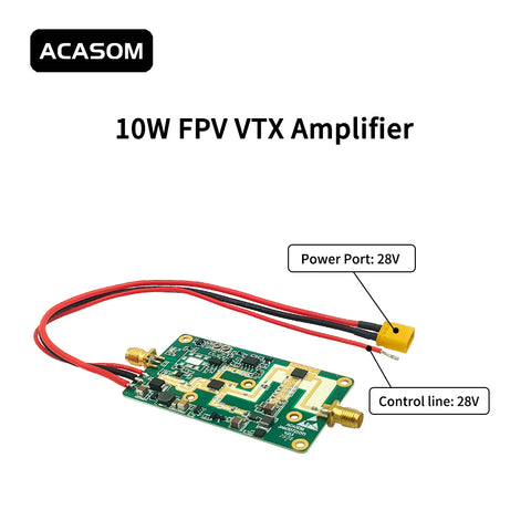 10W Broadband FPV VTX Amplifier Module with XT-30 & SMA | 40dBm GaN Booster for Drone Video & WiFi 5/6/7 | 38dB Gain, 24-28V, Integrated Heatsink Option