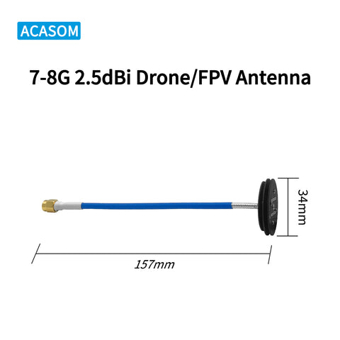 7-8GHz 2.5dBi RHCP Omnidirectional FPV Antenna | Ultra-Wideband Pagoda Antenna for 7-8GHz Drone Video & WiFi 6E/7 Systems | 360° Coverage, 125° Elevation, SMA-Male