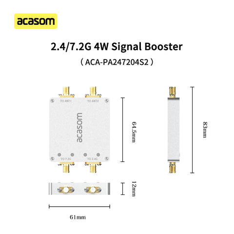 2.4GHz & 7.2GHz Dual-Channel Drone Signal Booster | 4W+4W MIMO Amplifier for FPV Control & Video | Independent TX/RX Paths, 7-36V, 80x Power