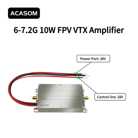 6-7.2GHz 10W Broadband FPV VTX Amplifier | 40dBm High-Power Booster for 5.8G/6G FPV & Drone Video Links | GaN Efficiency 45%, 38dB Gain, 24-28V