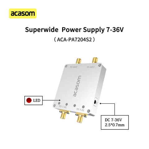 7.2GHz 4W Dual-Channel Drone Signal Extender | 36dBm MIMO-Ready Booster for 6-7.2GHz FPV Video & Telemetry | Independent TX/RX Paths, 7-36V, Includes Dual 5dBi Antennas & Cables