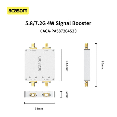 5.8GHz & 7.2GHz Dual-Channel Drone Signal Booster | 4W+4W MIMO Amplifier for FPV Video & HD Link | Independent TX/RX Paths, 7-36V, 80x Power