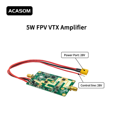5W Broadband FPV VTX Amplifier Module with XT-30 & SMA | 37dBm GaN Booster for Drone Video & WiFi 5/6/7 | 35dB Gain, 22-28V, Integrated Heatsink Option