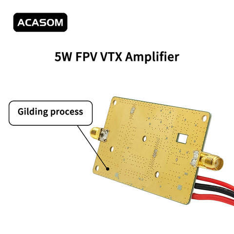5W Broadband FPV VTX Amplifier Module with XT-30 & SMA | 37dBm GaN Booster for Drone Video & WiFi 5/6/7 | 35dB Gain, 22-28V, Integrated Heatsink Option