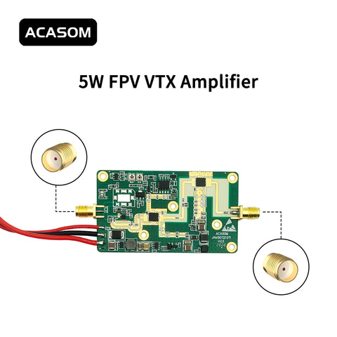 5W Broadband FPV VTX Amplifier Module with XT-30 & SMA | 37dBm GaN Booster for Drone Video & WiFi 5/6/7 | 35dB Gain, 22-28V, Integrated Heatsink Option