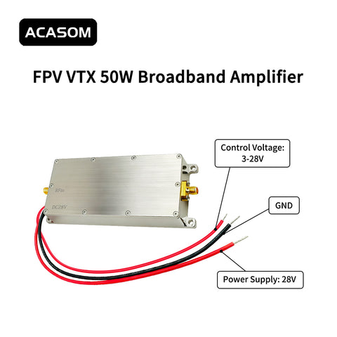 50W Broadband High-Power RF Amplifier Module | 47dBm GaN Booster for FPV, Drone Links & Communication Systems | 40dB Gain, 28V, Compact Design
