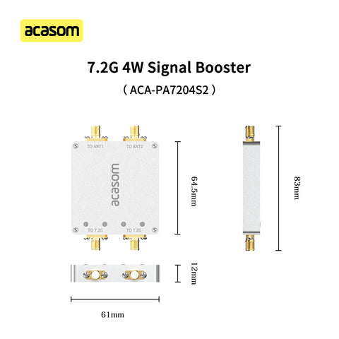 7.2GHz 4W Dual-Channel Drone Signal Extender | 36dBm MIMO-Ready Booster for 6-7.2GHz FPV Video & Telemetry | Independent TX/RX Paths, 7-36V, Includes Dual 5dBi Antennas & Cables