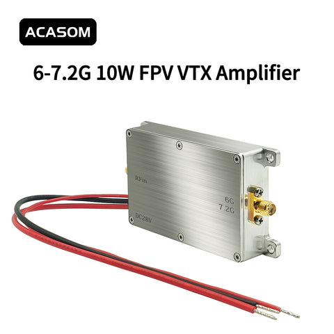 6-7.2GHz 10W Broadband FPV VTX Amplifier | 40dBm High-Power Booster for 5.8G/6G FPV & Drone Video Links | GaN Efficiency 45%, 38dB Gain, 24-28V