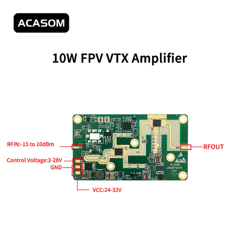 6-7.2GHz 10W Broadband Ultra-Light FPV VTX Amplifier PCBA | 40dBm GaN Booster for 6GHz Drone Video & WiFi 6E/7 | 38dB Gain, 8.7g, 24-28V